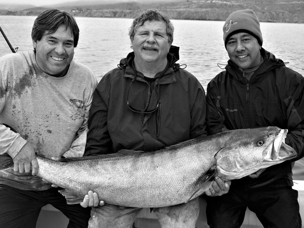 Anglers show off a hefty sea bass off Southern California