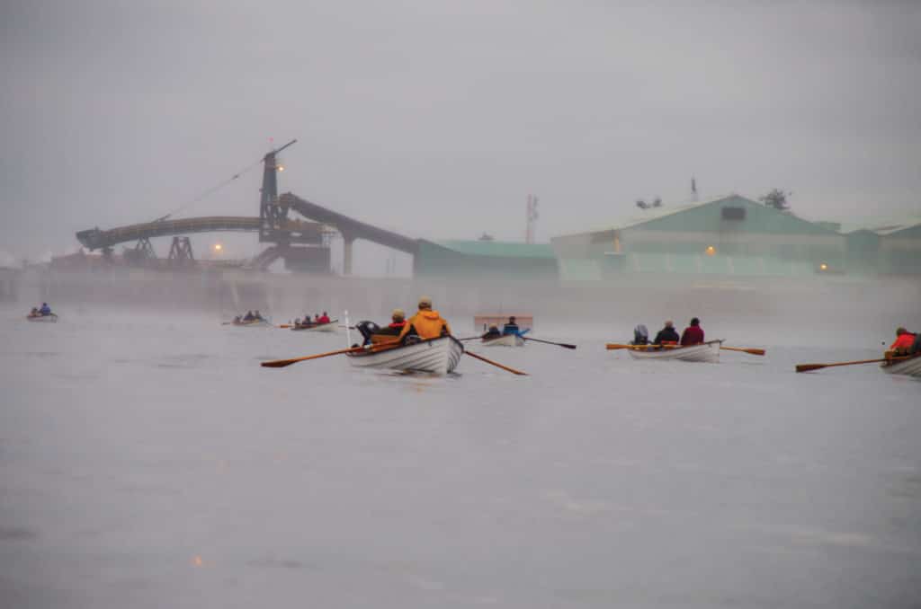 Fishermen rowing out at the Tyee Club