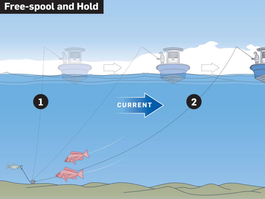 Drift and hold for increased bait soak time when bottomfishing