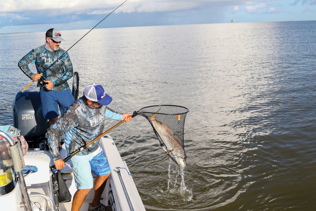 Redfish caught on a popping cork