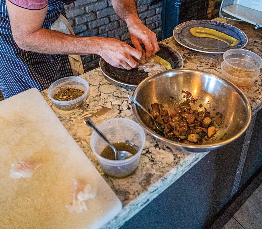 Placing tripletail on top of puree