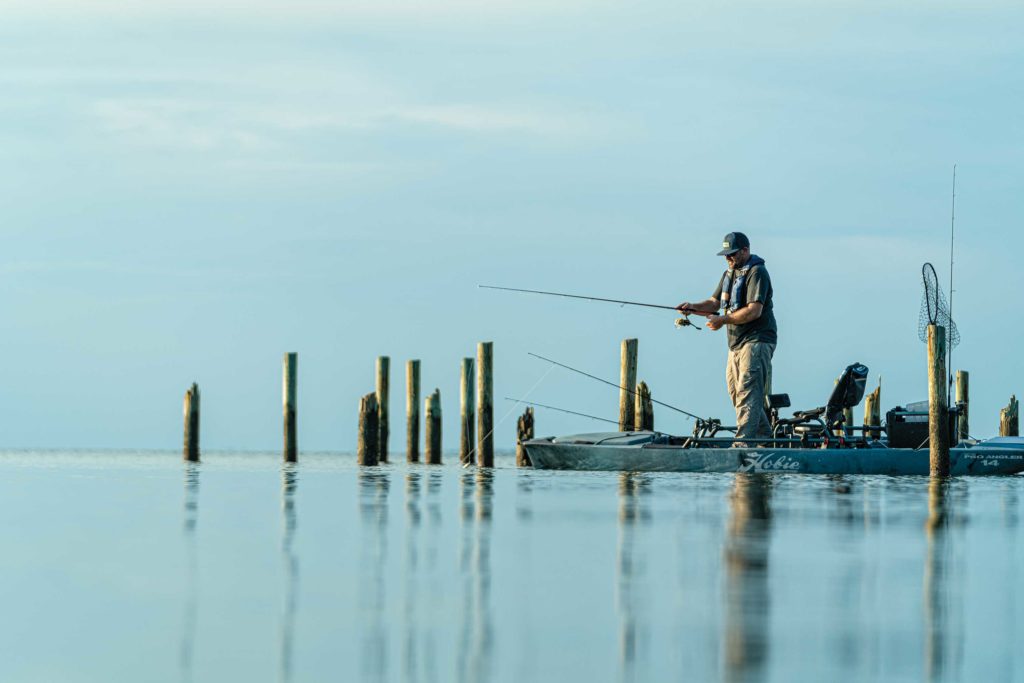 Standing on a kayak for fishing