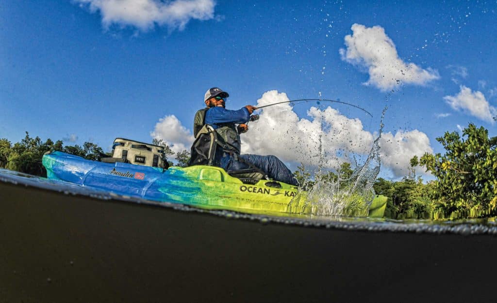 Large fish caught in a kayak