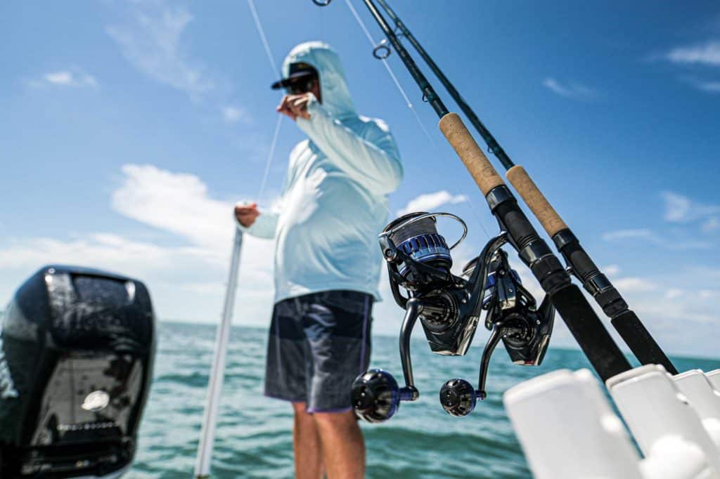 A collection of rods rigged for fishing