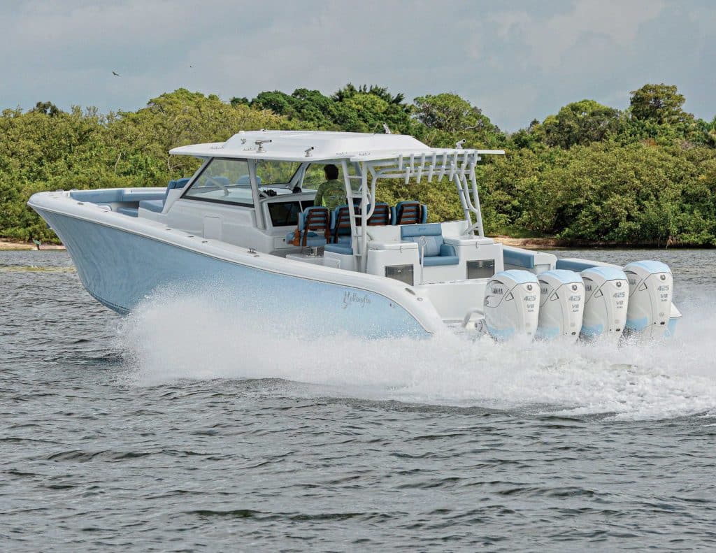 Yellowfin 54 Offshore running near shore