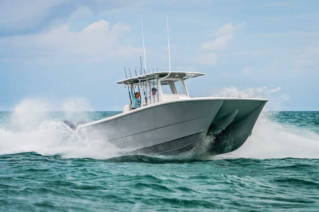 Invincible 35 Catamaran running offshore