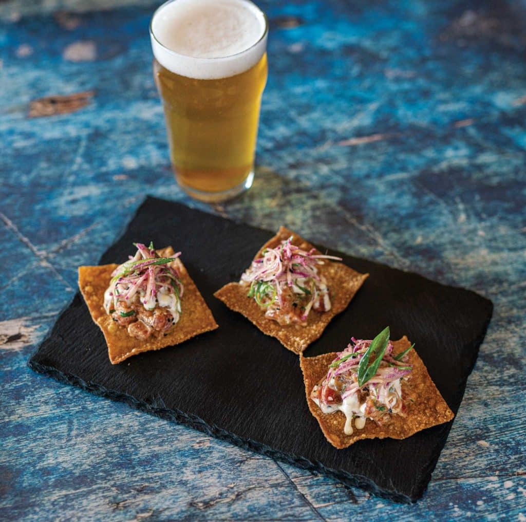 Yellowfin tuna tostada paired with beer