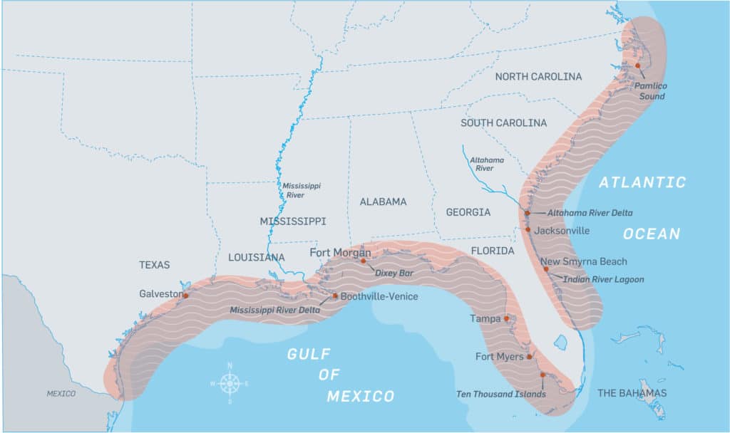 Redfish can be caught along the southeast coast