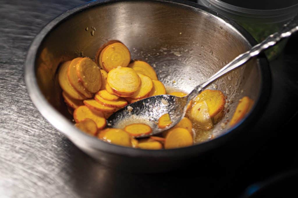 Baby beets marinated in olive oil and lemon juice