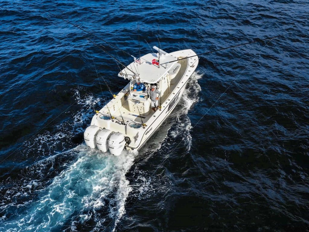 Center console fishing the blue water of the Bahamas