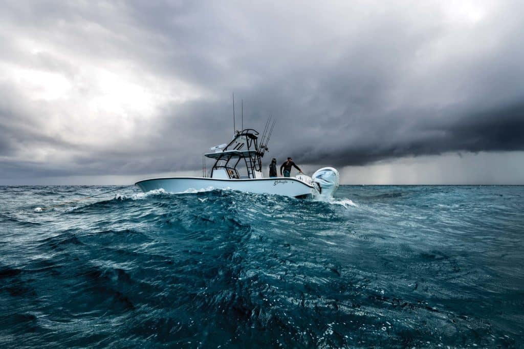 Fishing boat anchored offshore