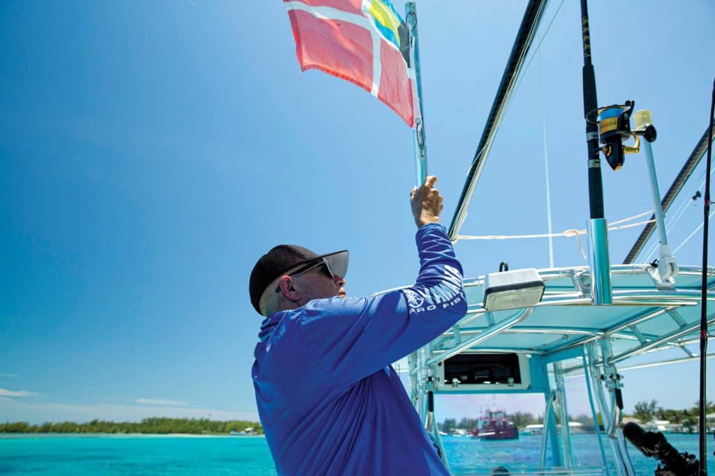 Hoisting flags when entering the Bahamas
