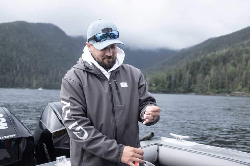 Angler rigging for halibut