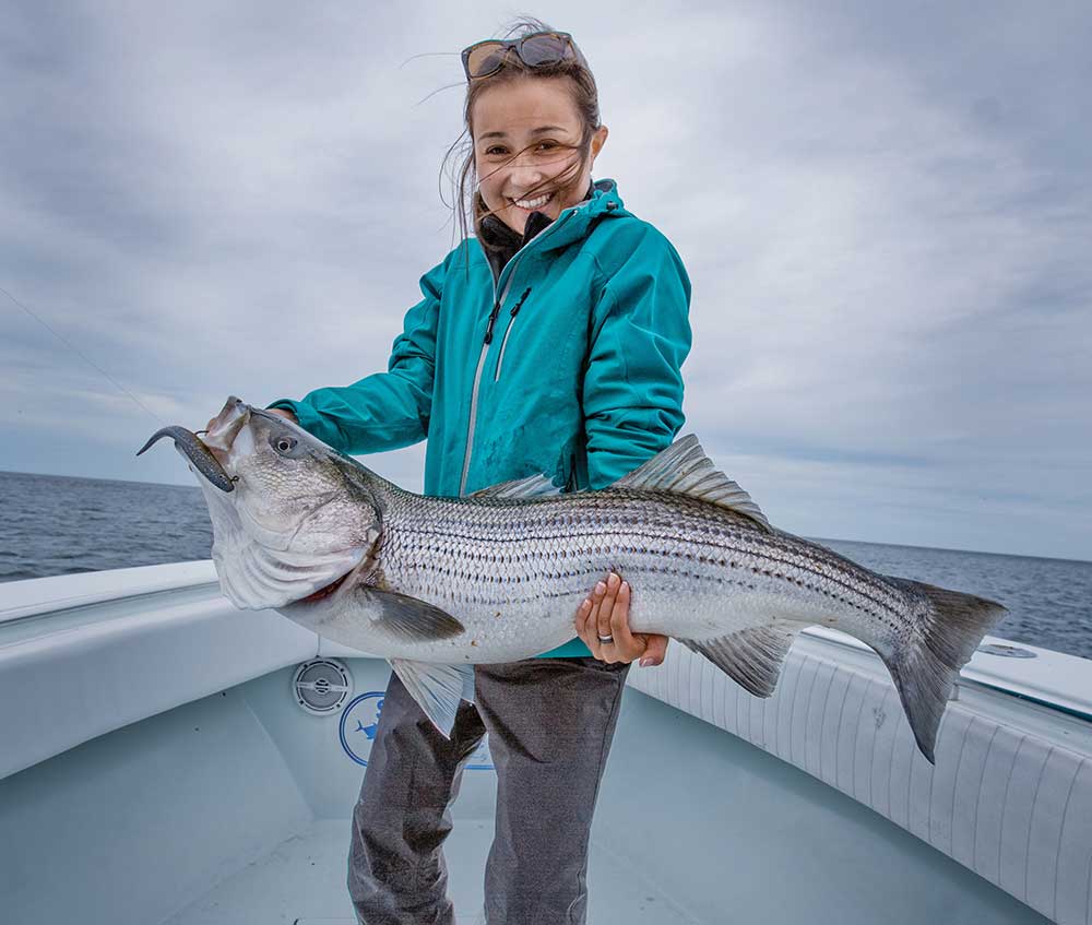 Trophy striped bass caught off Boston
