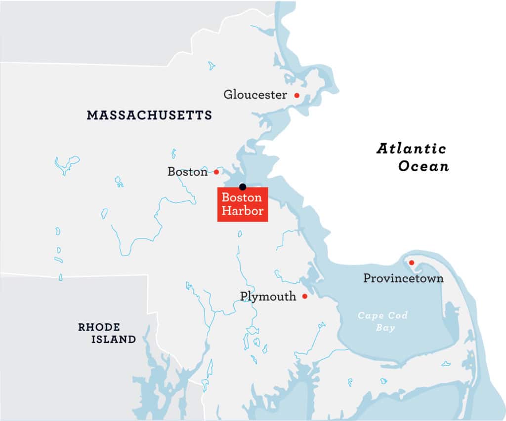 Striped bass fishing map of Boston