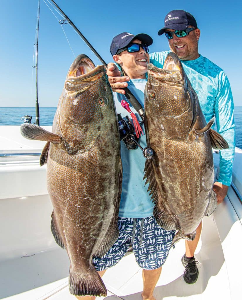 Multiple grouper brought on the boat