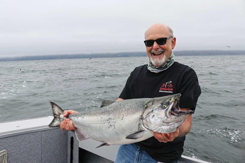 Chinook salmon on board the boat