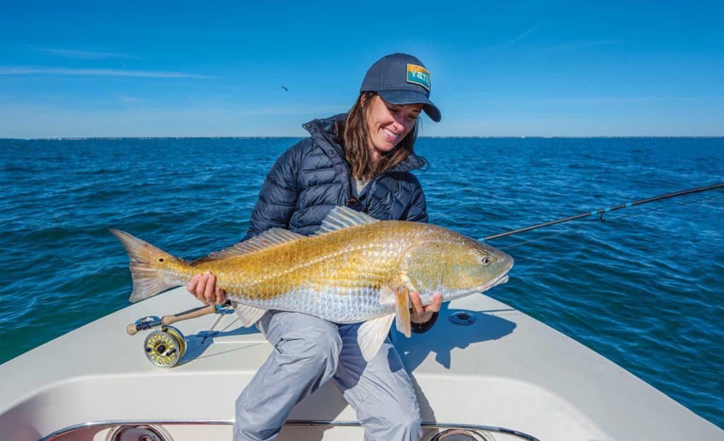 Large redfish caught on a popper