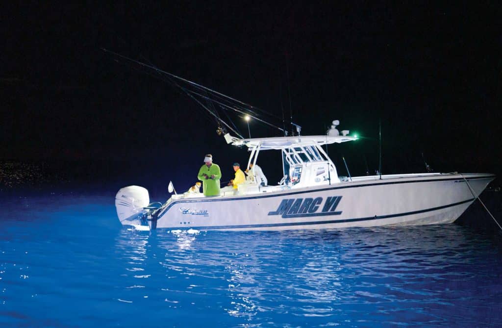 Underwater lights on a fishing boat