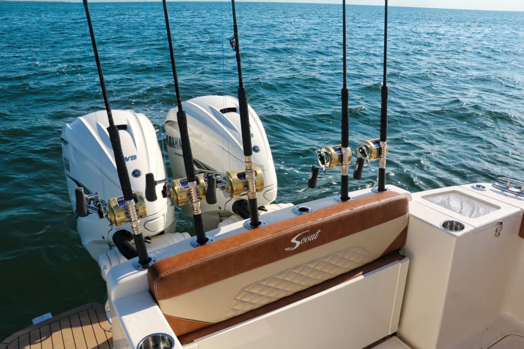 Rod holders on the transom of the Scout 330 LXF