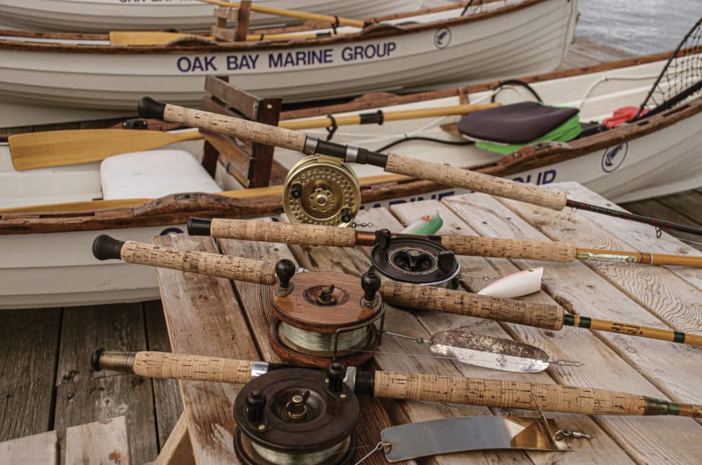 Tackle on the dock for salmon fishing