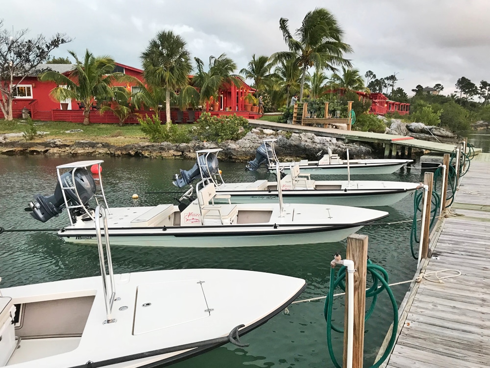 Abaco Lodge's fleet of Maverick Mirage HPX flats skiffs