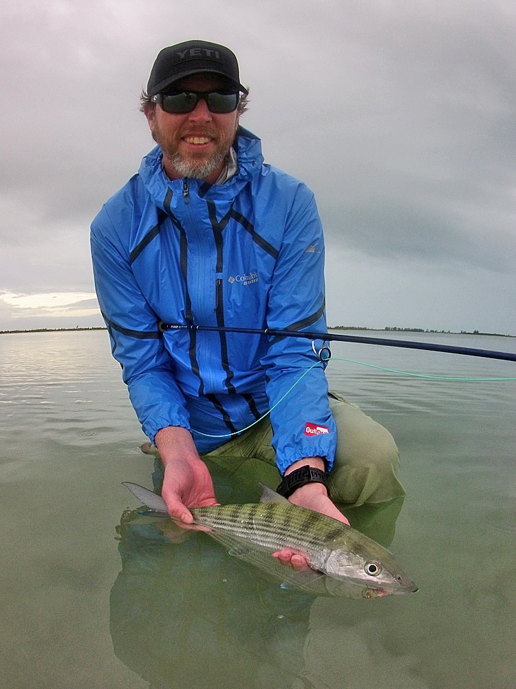 Tim Neville with a bonefish in the Abaco Marls