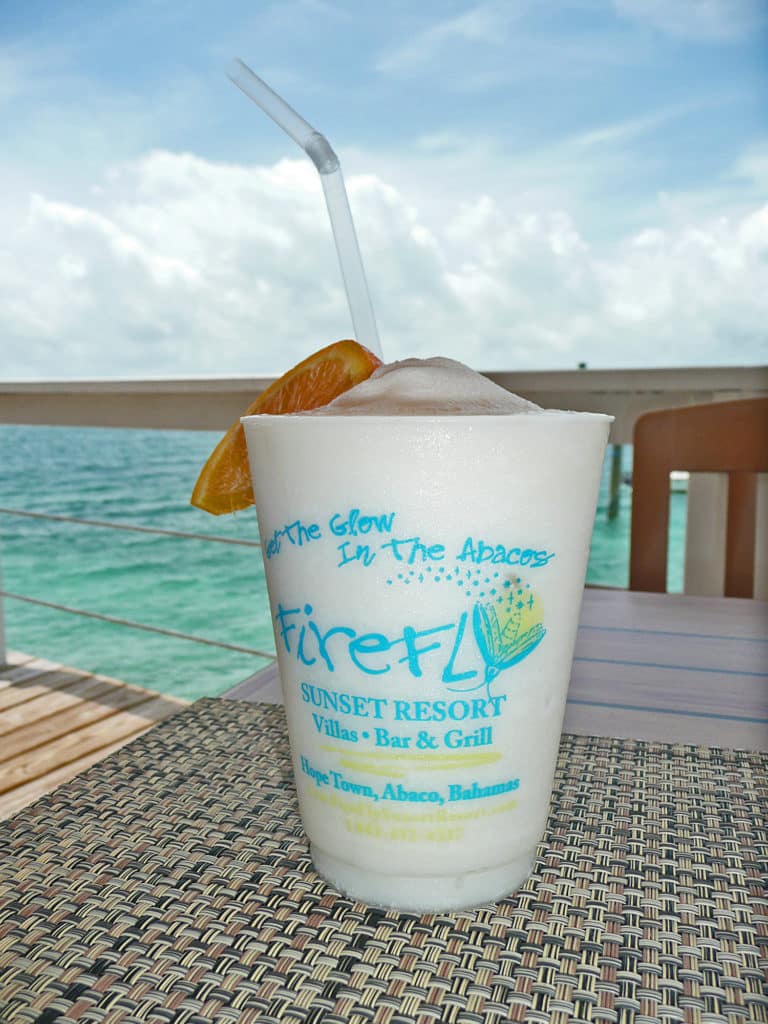 Firefly, a small resort with an ocean-front bar and grill just 10 minutes outside of Hopetown, makes a mean piña colada.