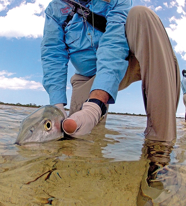 catching bonefish in shallow water