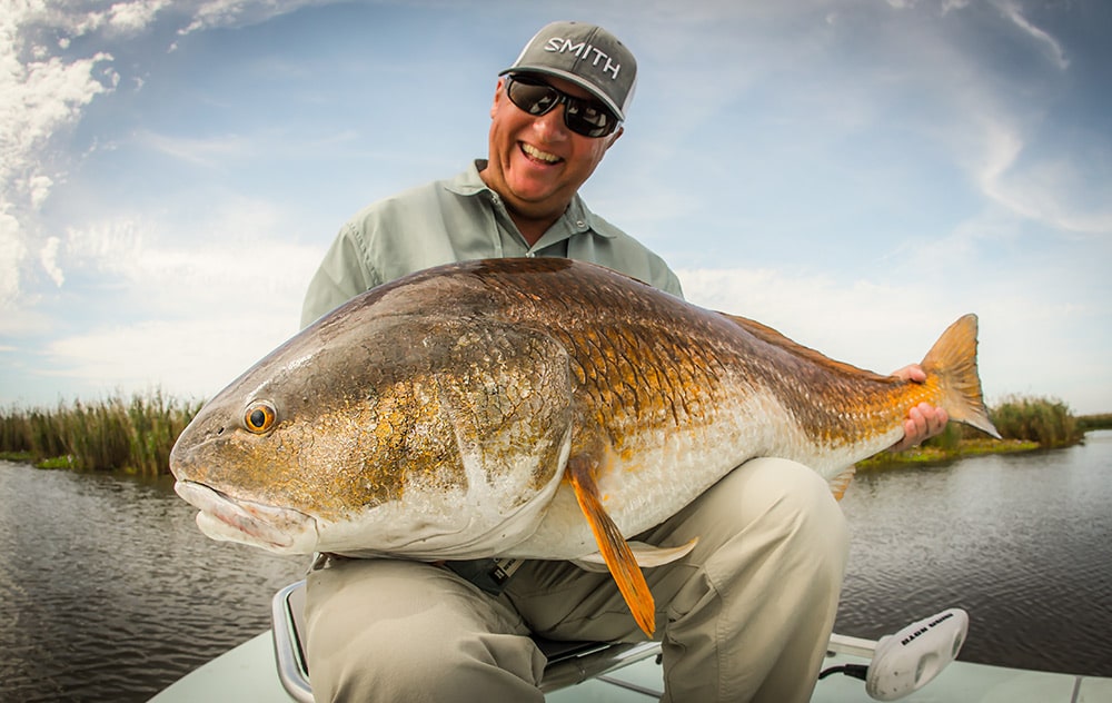 Monster bull redfish caught by fly angler