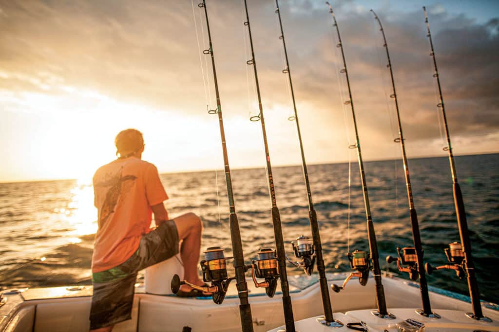 Tackle rigged for offshore fishing