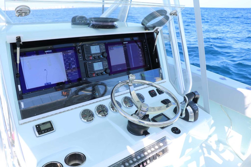 marine electronics displays on sport-fishing boat