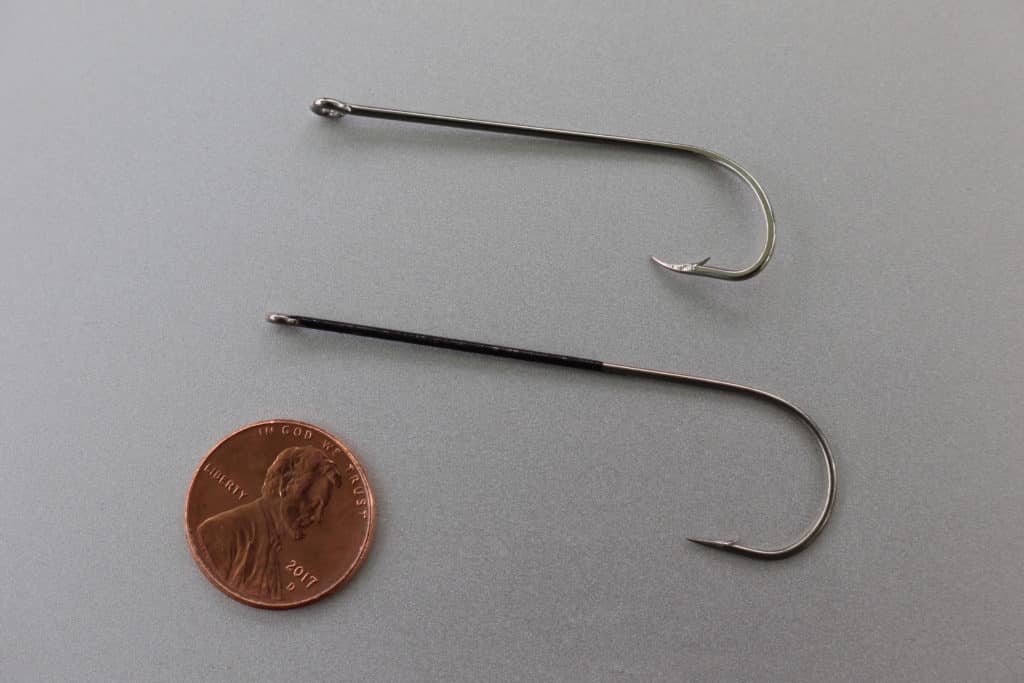 Long shank hooks for toothy fish flies