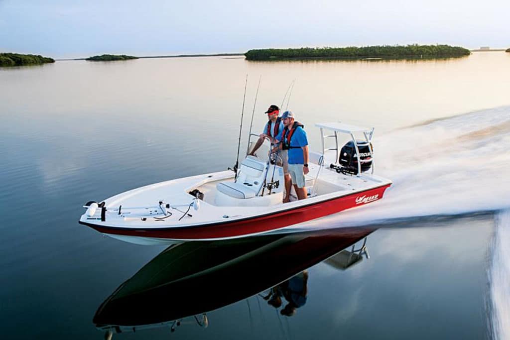 Mako 18 LTS in a glassy bay