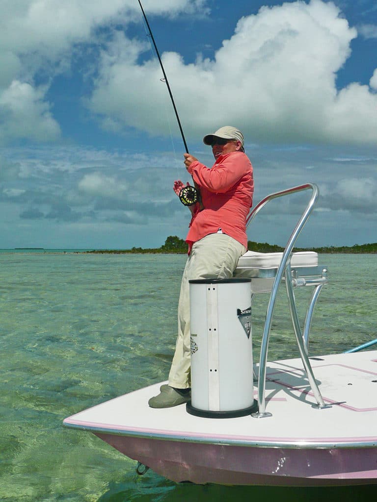 Mary Raulerson hooks up with a Bahamian bonefish on fly.