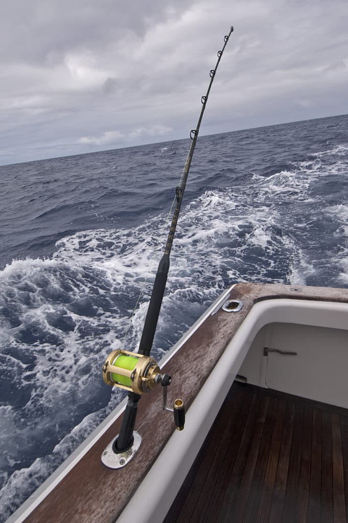 fishing rod in rod holder on boat