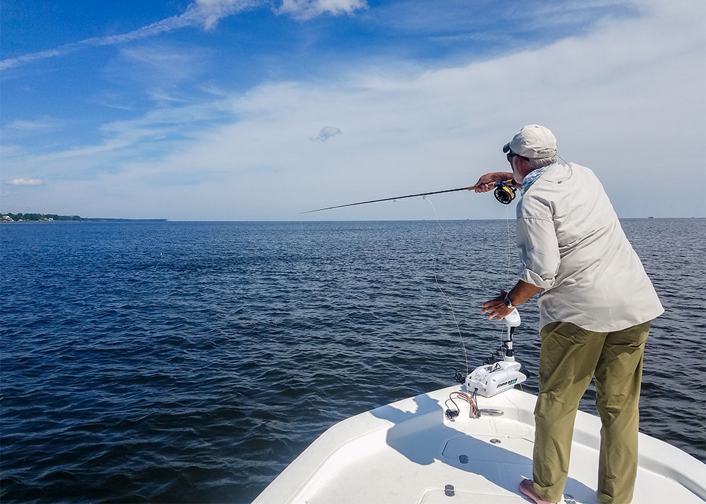 Fly casting along the edges of a baitfish school