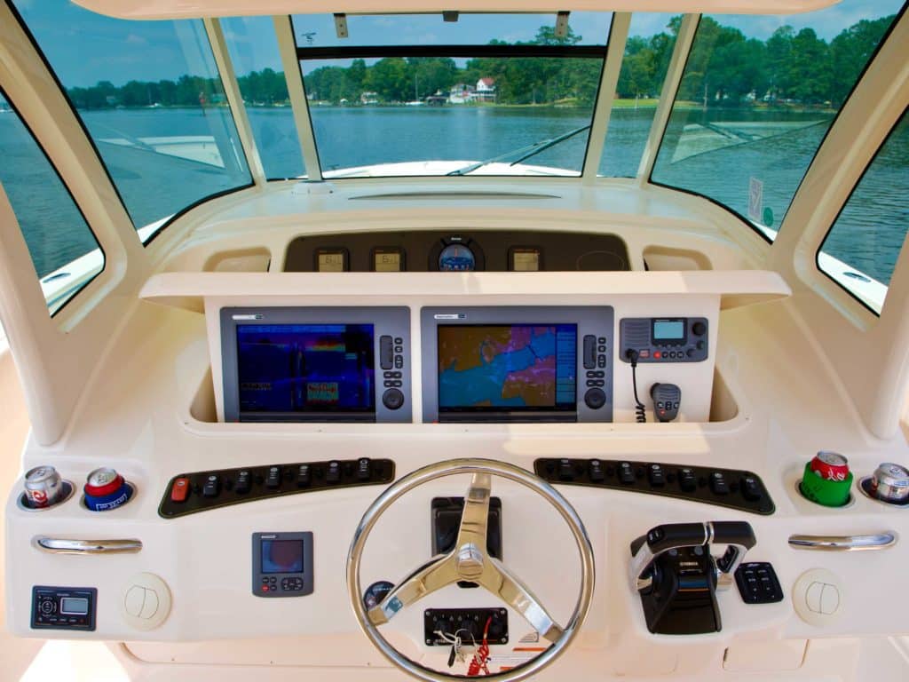 marine electronics displays on sport-fishing boat