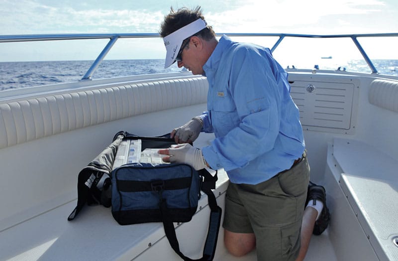 organizing tackle on boat