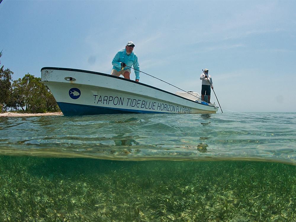 angler presents his fly to a Belize permit