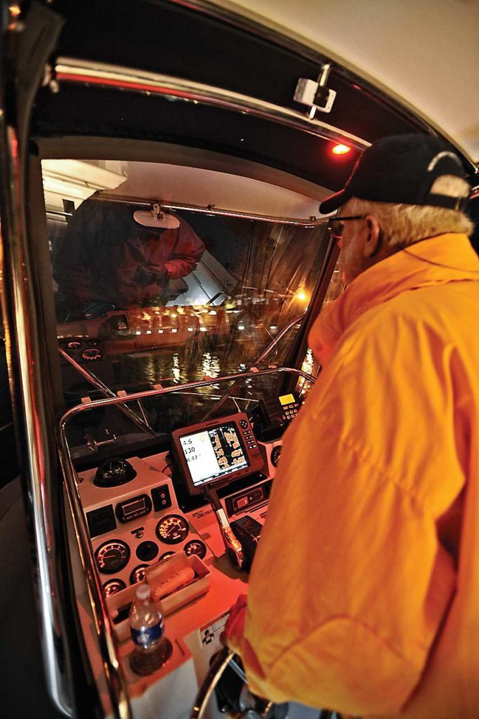 lights on electronic displays on fishing boat