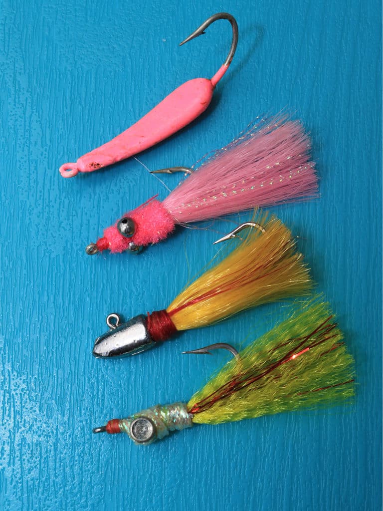 When targeting pompano, carry flies with various sizes of lead dumbbell eyes to use in different depths and currents.