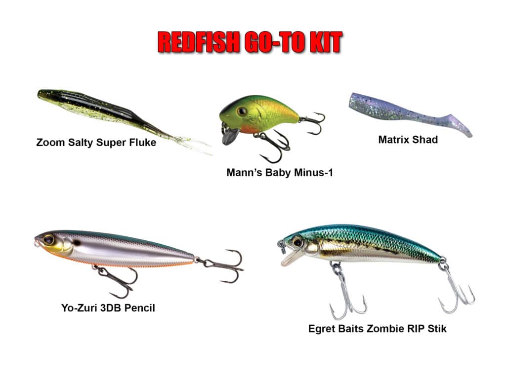 A combination of soft plastics and hardbaits allow you to target redfish in a number of different situations.
