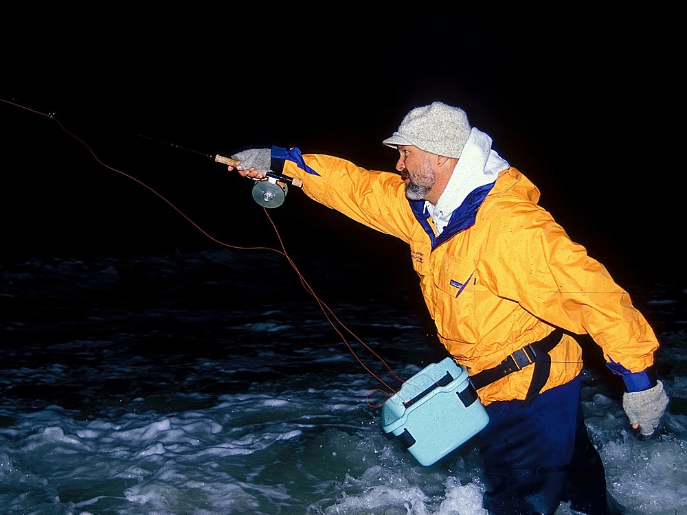 Fly fishing the surf at night