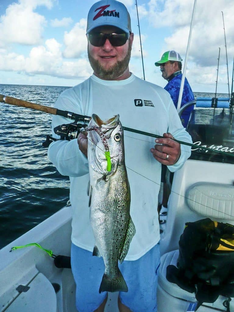 Fat speckled trout caught off Breton Island, Louisiana