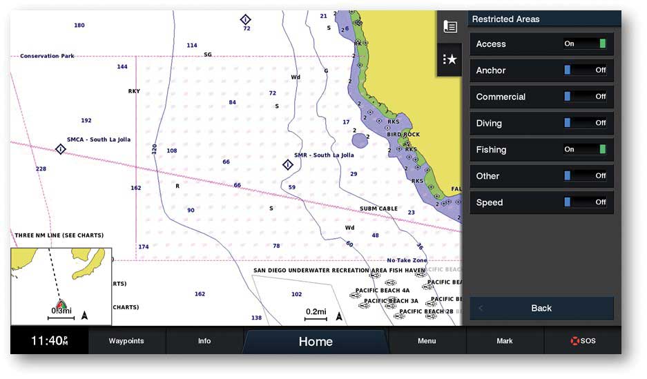 Navionics chart showing South La Jolla Reserve
