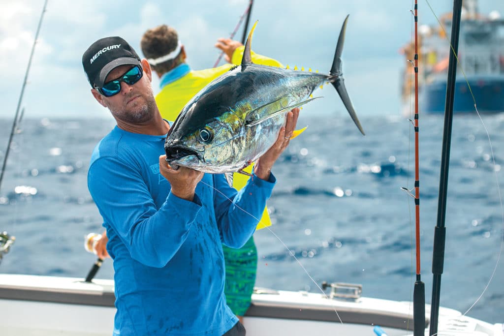 Yellowfin tuna caught on a plug