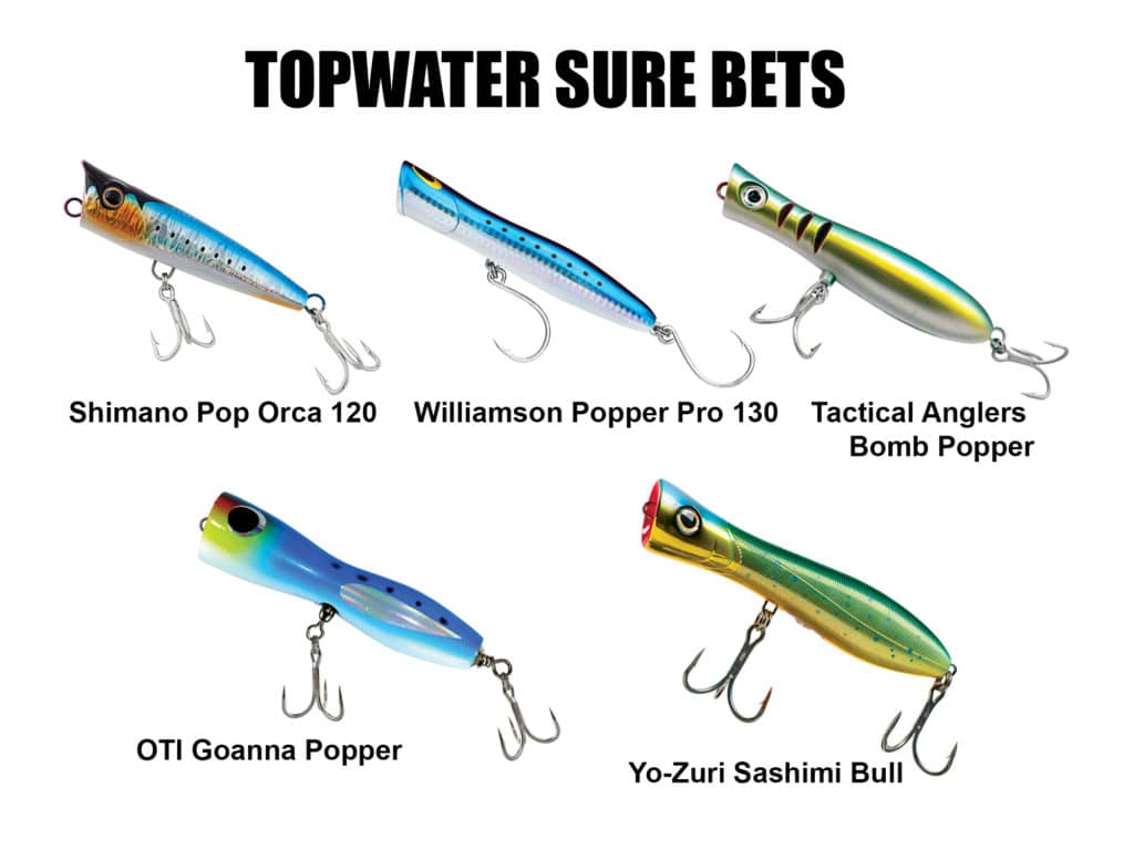 Best topwaters for Tortugas fishing include favorites by Shimano, Yo-Zuri, Williamson and other top brands.