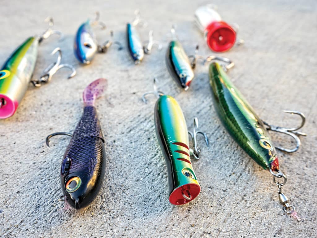Carry more than topwater lures to ensure action in different conditions.