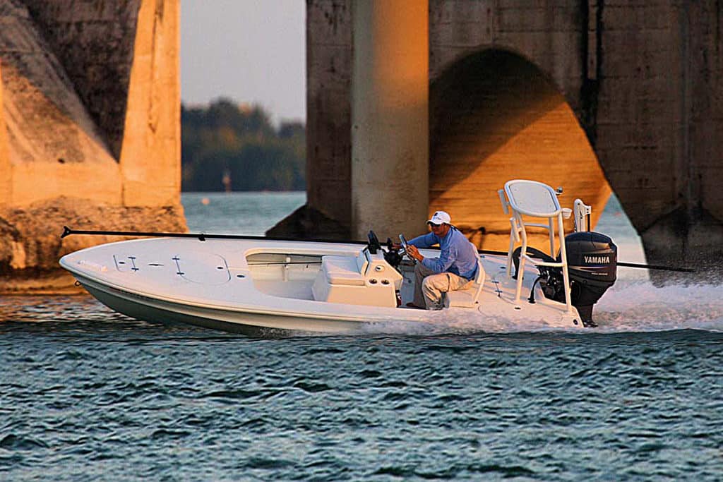 Yellowfin 17 CC running under a bridge